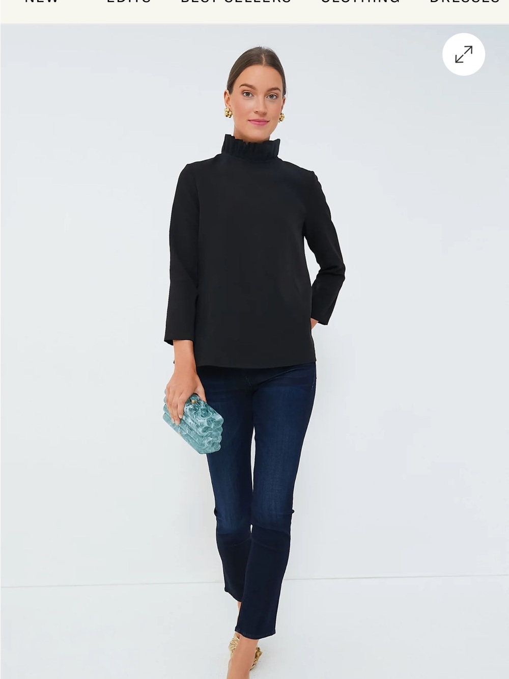 Tuckernuck Faye Black Ruffle-Neck A-Line Blouse - Picture 5 of 7